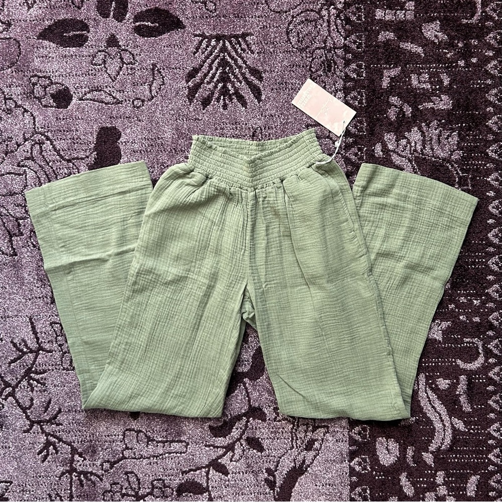 Simply Blessed sage green gauze flowy pants